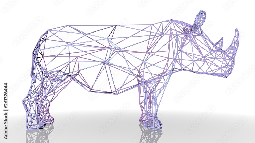 Poster 3d rendering of an artistic animal with reflection isolated on white background