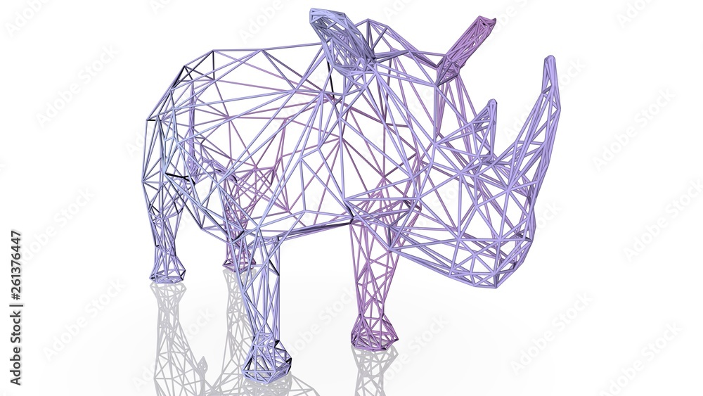 Poster 3d rendering of an artistic animal with reflection isolated on white background