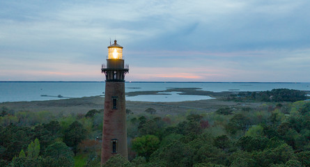 Sun Setting at Currituck Lighthouse Outer Banks North Carolina