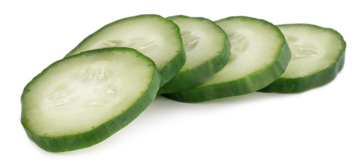 Slice of cucumber isolated on white background with clipping path