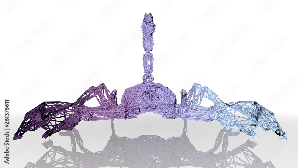 Poster 3d rendering of an artistic animal with reflection isolated on white background