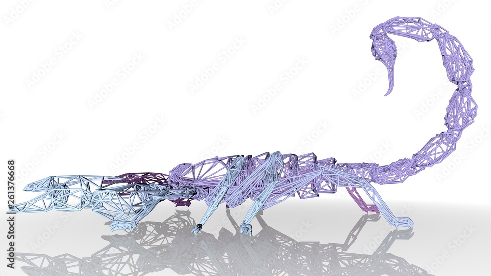 Poster 3d rendering of an artistic animal with reflection isolated on white background