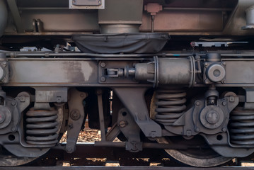 wheel and fragment of truck frame of modern locomotive