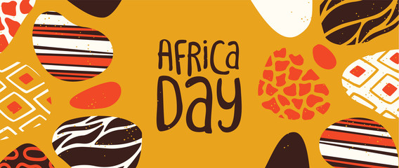 Happy Africa Day banner of tribal african art