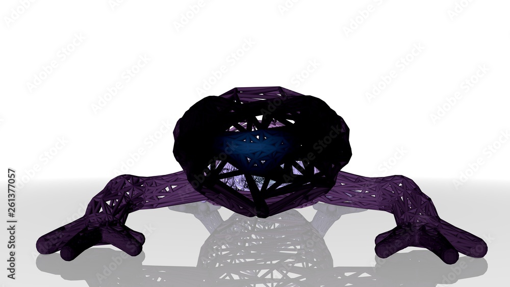 Poster 3d rendering of an artistic animal with reflection isolated on white background