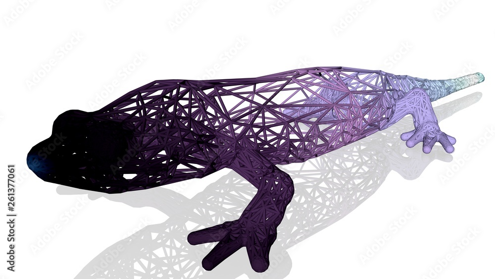Poster 3d rendering of an artistic animal with reflection isolated on white background