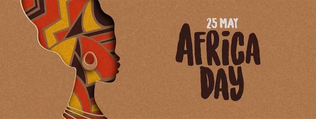 Foto op Canvas Happy Africa Day banner of african papercut woman © Cienpies Design