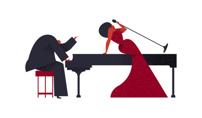 Jazz band of piano player and singer © Cienpies Design