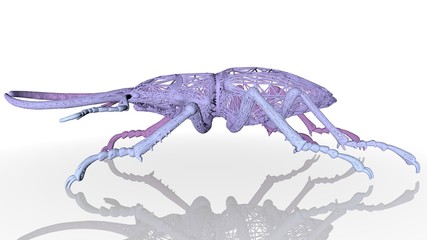 3d rendering of an artistic animal with reflection isolated on white background