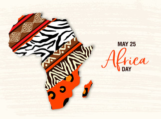 May 25 Africa Day card of animal print map © Cienpies Design