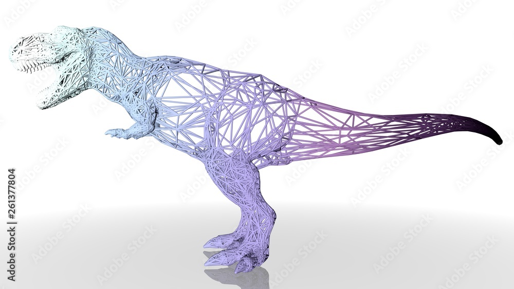 Poster 3d rendering of an artistic animal with reflection isolated on white background