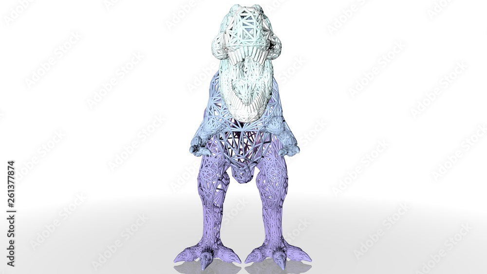Poster 3d rendering of an artistic animal with reflection isolated on white background