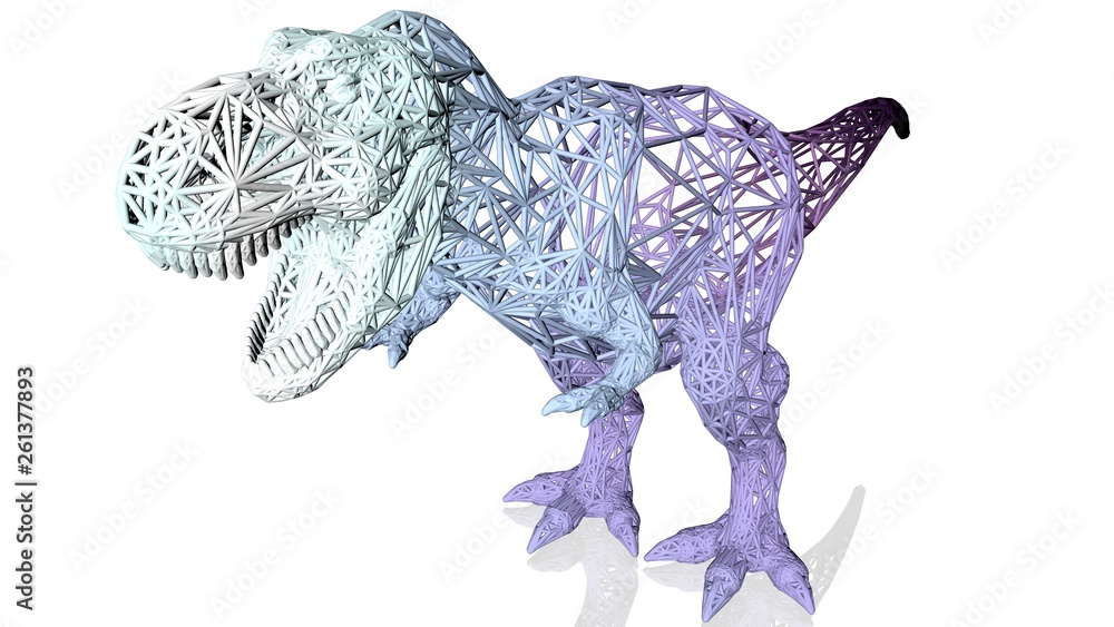 Poster 3d rendering of an artistic animal with reflection isolated on white background
