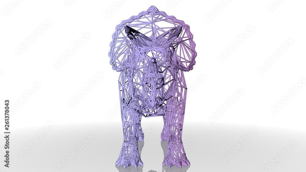 Poster 3d rendering of an artistic animal with reflection isolated on white background