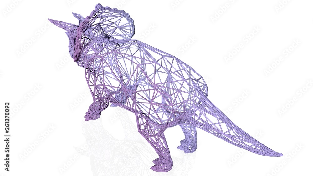 Poster 3d rendering of an artistic animal with reflection isolated on white background
