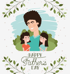 happy fathers day card with dad and daughters characters