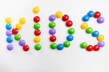 Word of KIDS shaped by colorful bricks children's toys