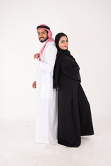 Arab Couple in traditional dress on white background