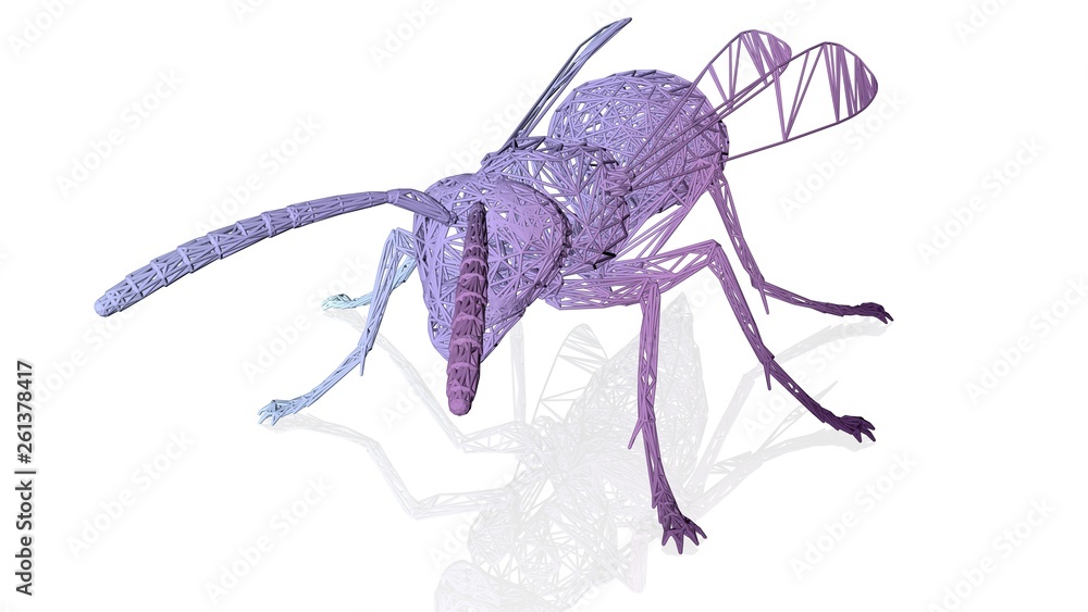 Aufkleber 3d rendering of an artistic animal with reflection isolated on white background
