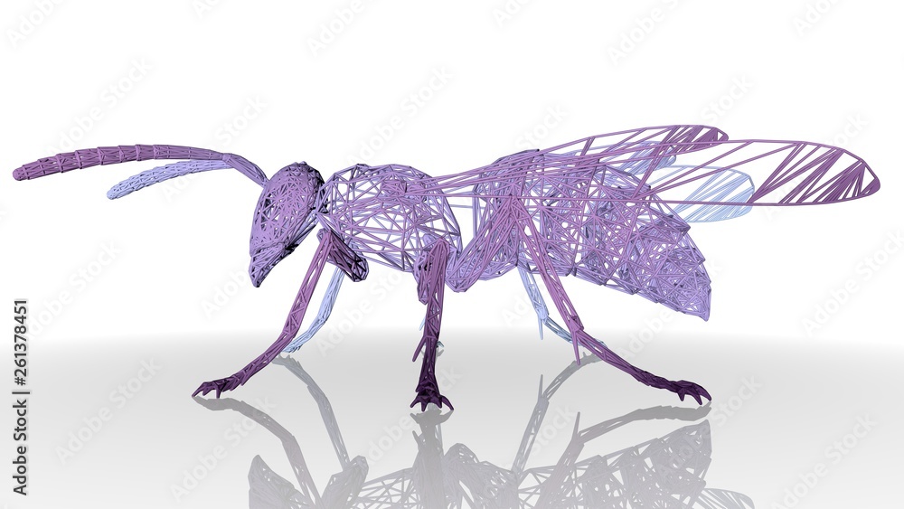 Aufkleber 3d rendering of an artistic animal with reflection isolated on white background
