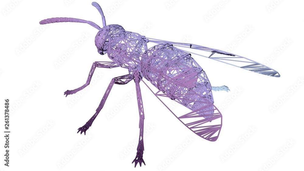 Poster 3d rendering of an artistic animal with reflection isolated on white background