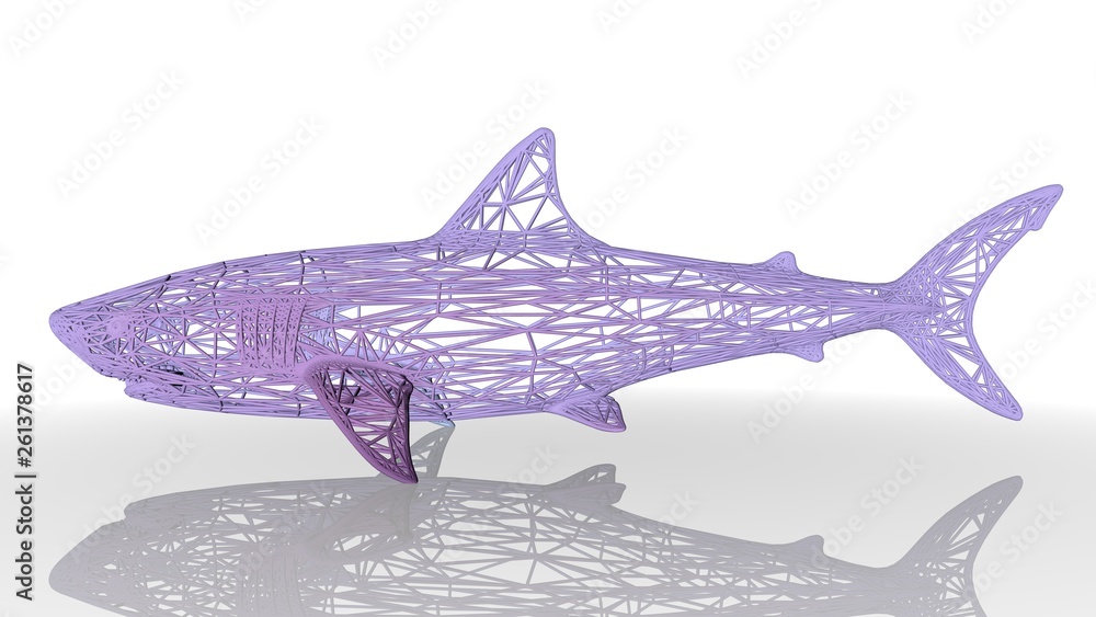 Poster 3d rendering of an artistic animal with reflection isolated on white background