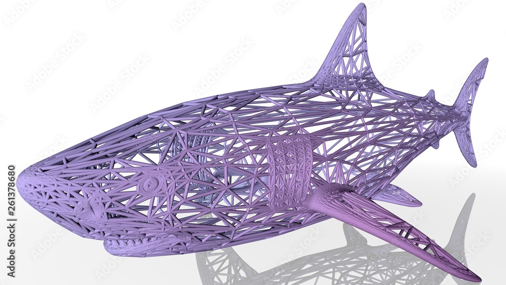Poster 3d rendering of an artistic animal with reflection isolated on white background