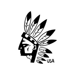 American indian chief hand drawn retro design element for logo, badge vector Illustration on a white background