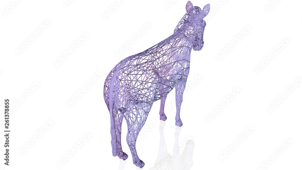 Poster 3d rendering of an artistic animal with reflection isolated on white background
