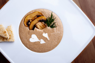 mushroom cream soup with heart on top