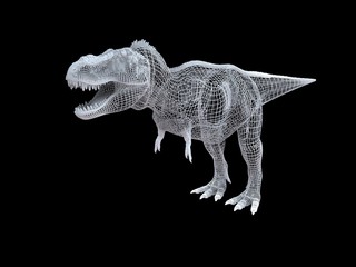 3d rendering of a white wired dino isoalted on black background © Archmotion.net