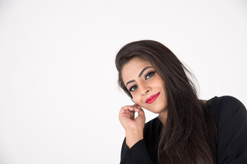 Arab woman in traditional dress on white background