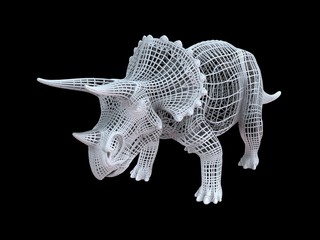 3d rendering of a white wired dino isoalted on black background © Archmotion.net