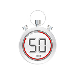 The 50 minutes, stopwatch vector icon. Stopwatch icon in flat style, timer on on color background.  Vector illustration.