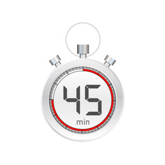 The 45 minutes, stopwatch vector icon. Stopwatch icon in flat style, timer on on color background.  Vector illustration.