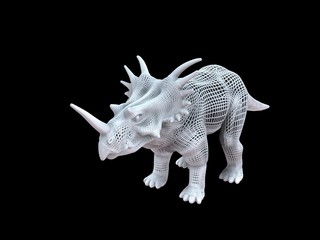 3d rendering of a white wired dino isoalted on black background