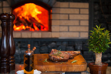 beef steak in meat restaurant.