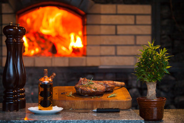 beef steak in meat restaurant.