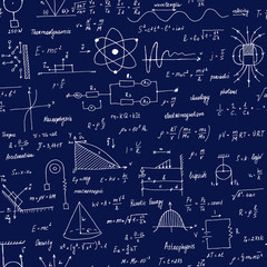 Physics Formulas. Seamless texture. School blackboard with the formulas and equations.