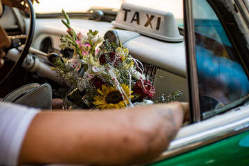 flowers inside a car