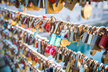 Love locks on a bridge in Europe. Ljubljana , Slovenia