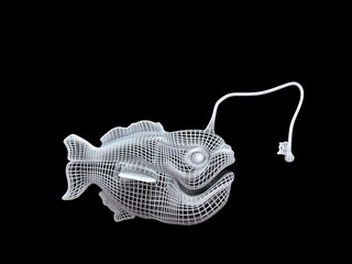 3d rendering of a white wired dino isoalted on black background © Archmotion.net