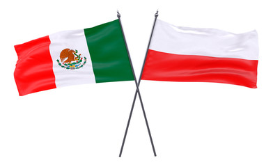 Mexico and Poland, two crossed flags isolated on white background. 3d image