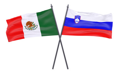 Mexico and Slovenia, two crossed flags isolated on white background. 3d image