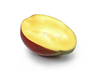 Juicy dessert mango isolated on white background. Sweet Mango slices. 