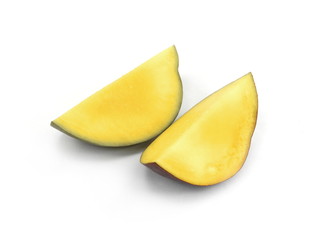 Juicy dessert mango isolated on white background. Sweet Mango slices. 