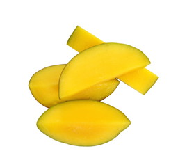 Juicy dessert mango isolated on white background. Sweet Mango slices.
