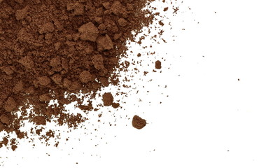 Pile of fresh ground coffee powder isolated on white.