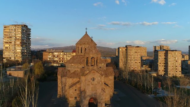 Aerial view of St. Sarkis Church, Armenia - Yerevan - Nor Nork - Aerial shot 4K