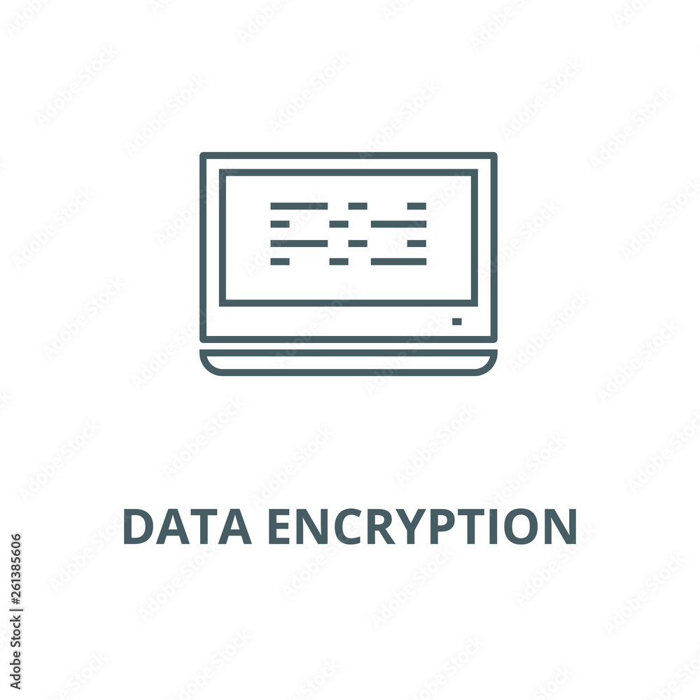 Poster data protection and encryption line icon, vector. data protection and encryption outline sign, conce